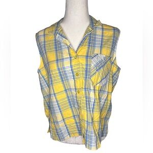 100% Cotton Plaid Button-Down Tank Large Cottagecore